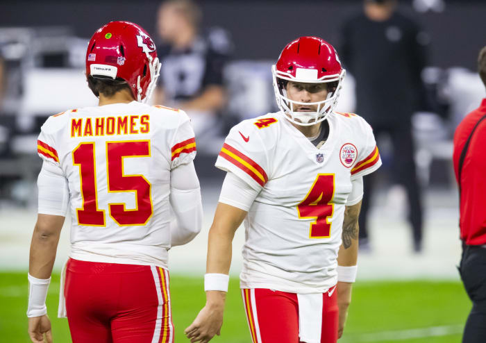 Kansas City Chiefs quarterback Chad Henne with Patrick Mahomes